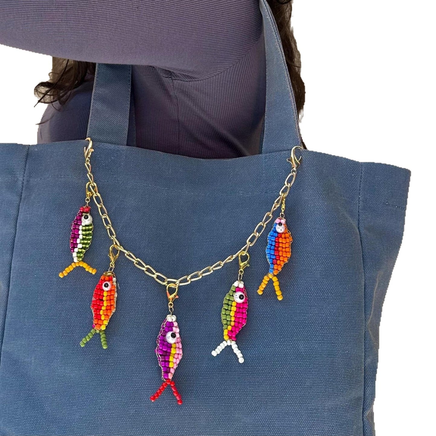 Portachiavi con ciondolo a forma di pesce colorato in acciaio inossidabile placcato, accessorio per borsa