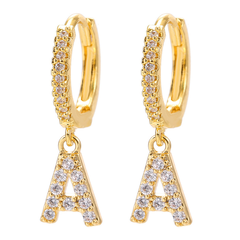 Elegant Gold Plated Letter Cubic Zirconia Inlay Brass Earrings