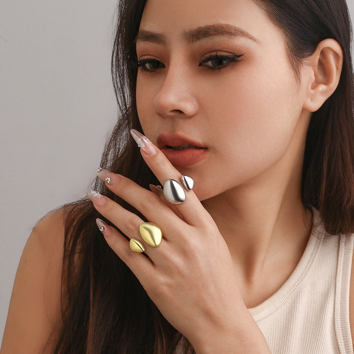 Minimalist Round Geometric Alloy Plated Ring for Women