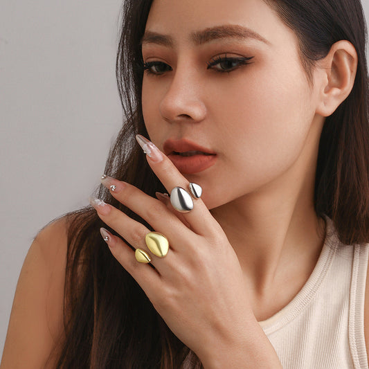 Minimalist Round Geometric Alloy Plated Ring for Women