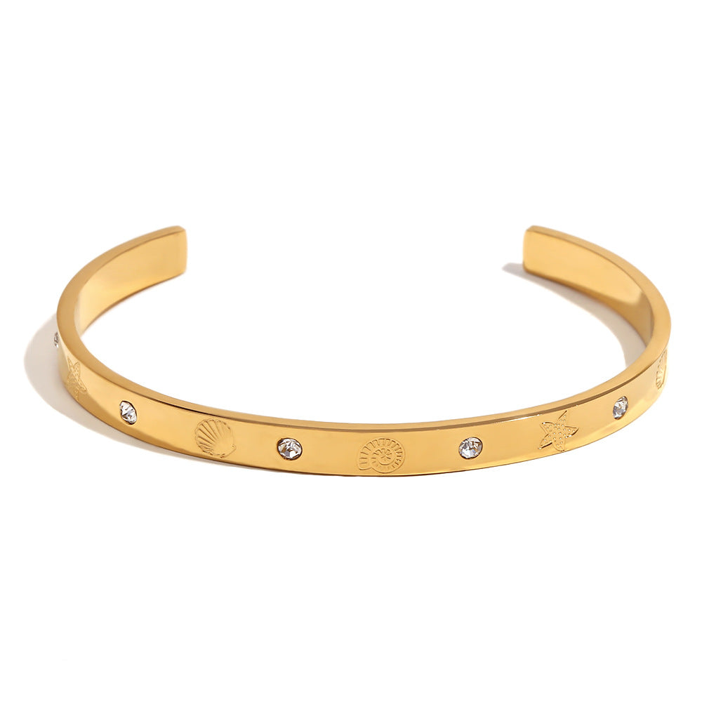 Minimalist Ocean-Inspired Stainless Steel Plated 18K Gold Bracelet for Women with Geometric Pattern