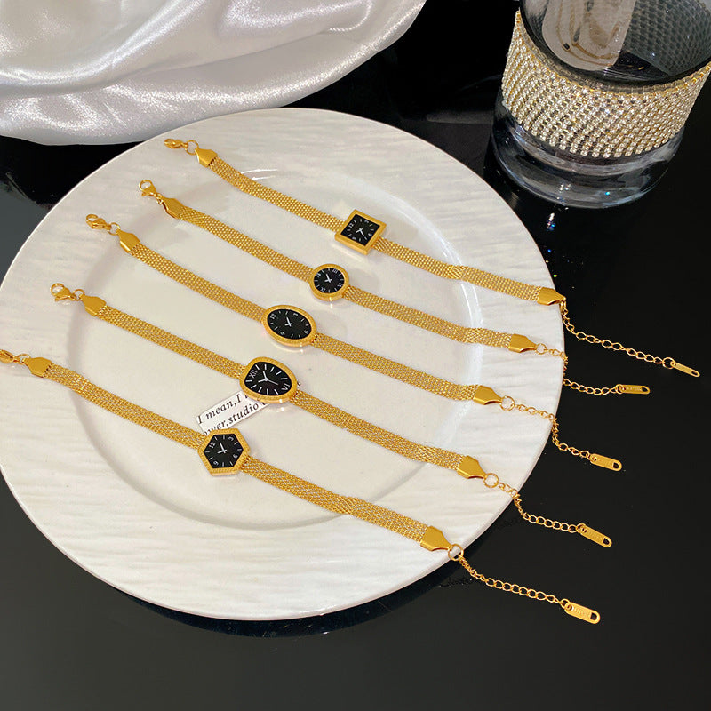 Minimalist Gold Plated Titanium Steel Round Dial Necklace Geometric Line Design
