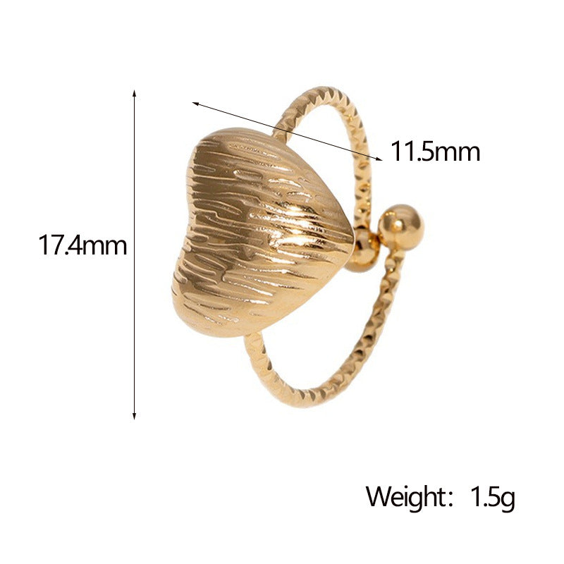 Luxury Minimalist Heart-Shaped Stainless Steel Ring with 18K Gold Plating for Women