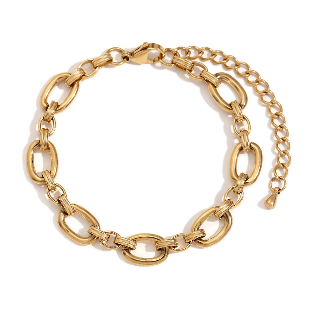 Pulsera de acero inoxidable geométrica minimalista chapada en oro de 14 quilates con forma de O grande para mujer