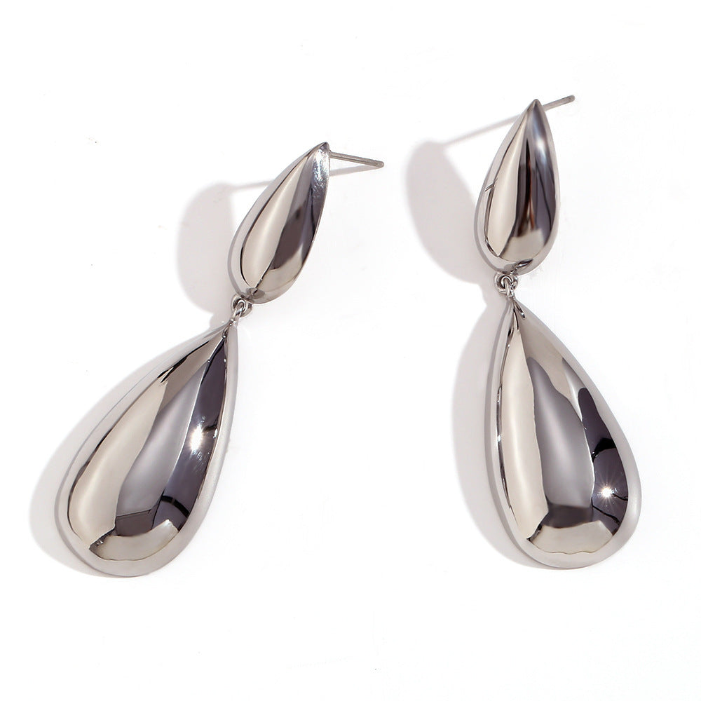 Fashionable French Vintage Geometric Stainless Steel 18K Gold Plated Asymmetrical Teardrop Dangle Earrings for Women