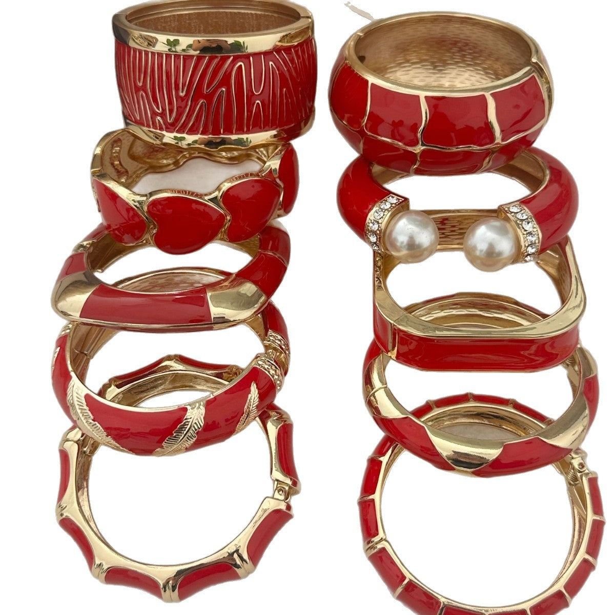 Bracciale in lega geometrico con smalto rosso lussuoso ed elegante