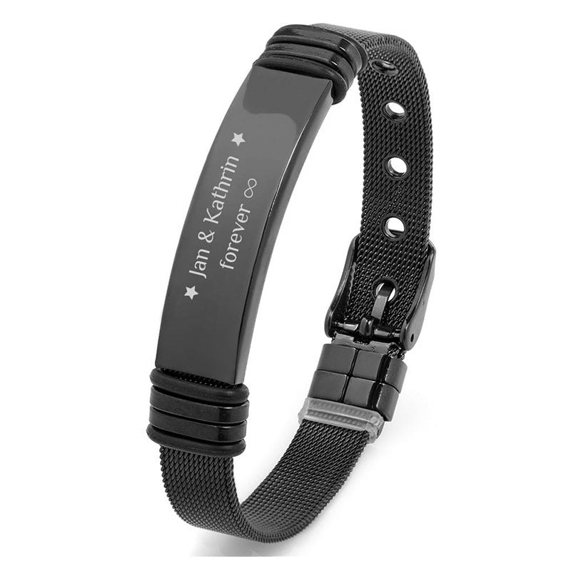 Bracciale da Uomo Elegante in Acciaio Titanio Geometrie, con Maglia a Rete, Finitura Galvanizzata, Compatibile con Incisione Laser