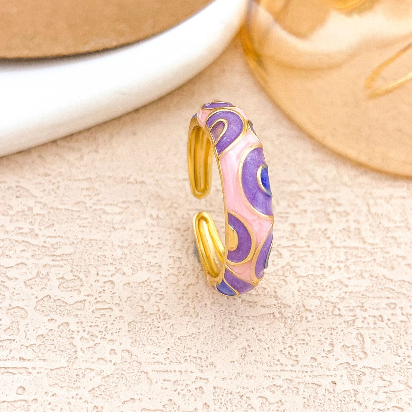 Anello in Lega Placcata Smaltata Etnica Vintage da Donna