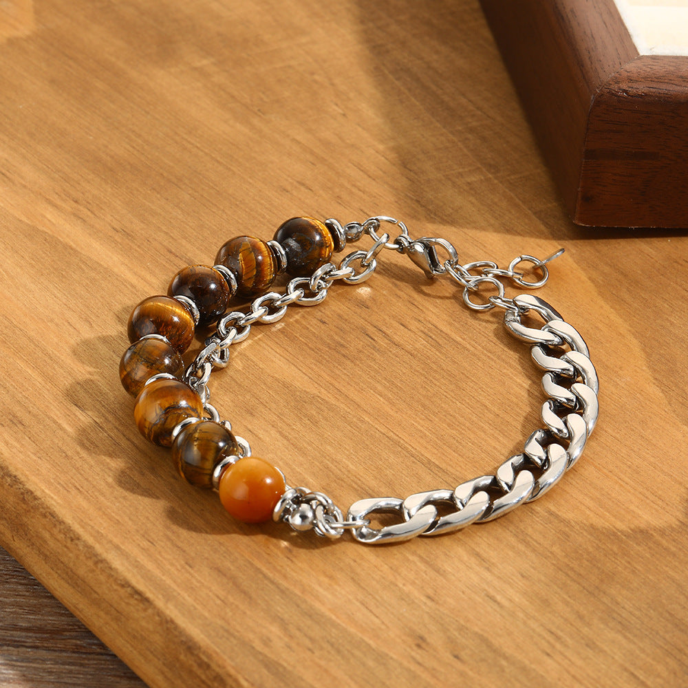 Geometric Matte Stainless Steel Tiger's Eye Bracelet