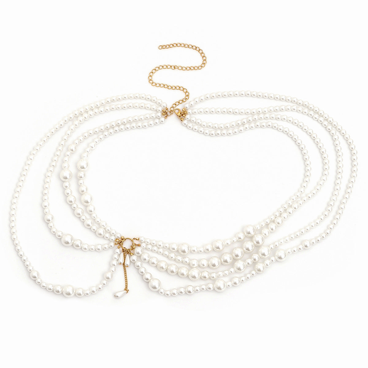 Sweet Punk Pearl Tassel Hollow Out Polished Resin Body Chain for Women