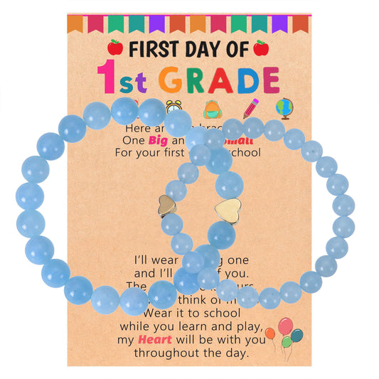 Natural Stone Crystal Amazonite Heart Round Bracelet Set with Grade Cards for Women Girls Back to School Gift