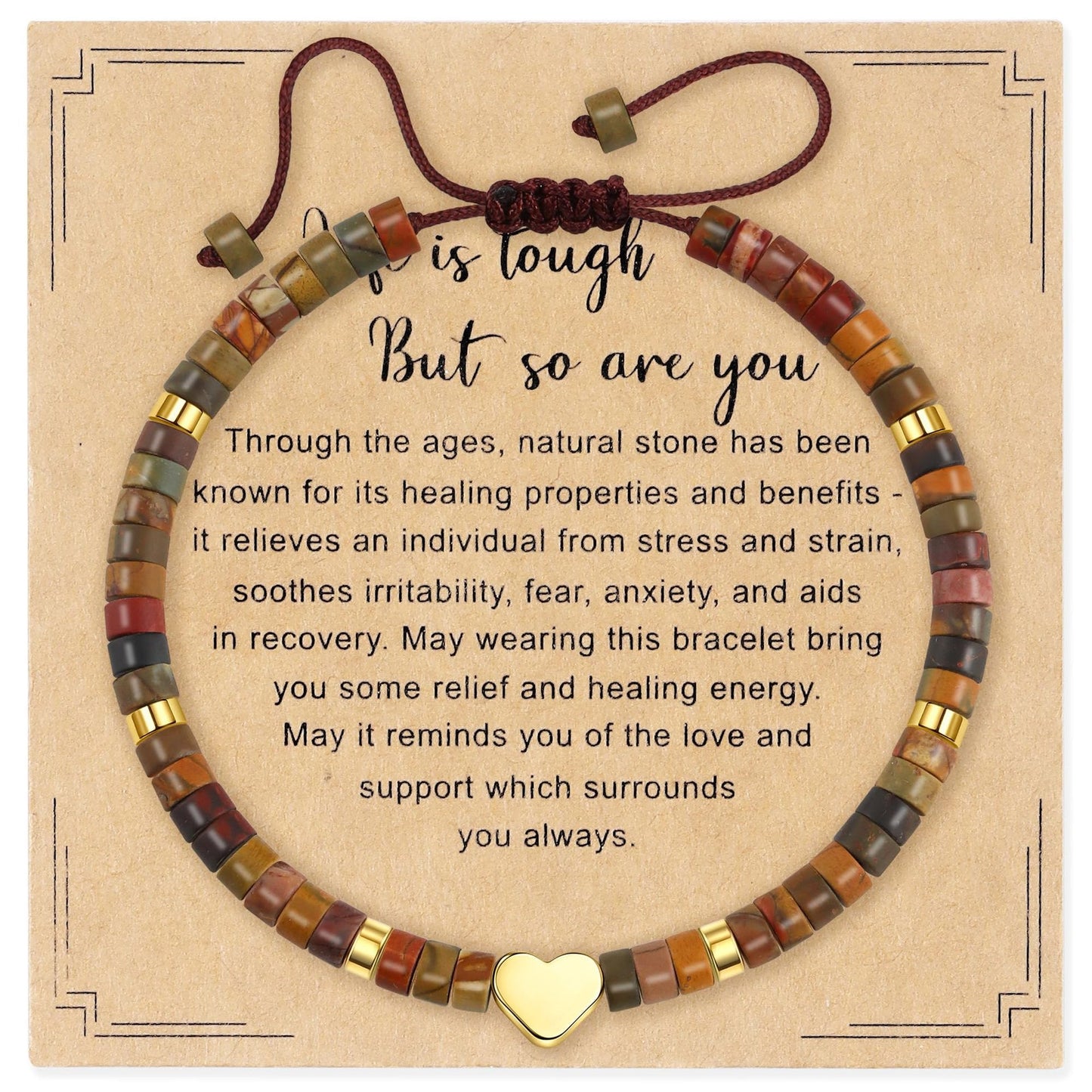 Elegant Heart Geometric Natural Gemstone Beaded Bracelet for Women