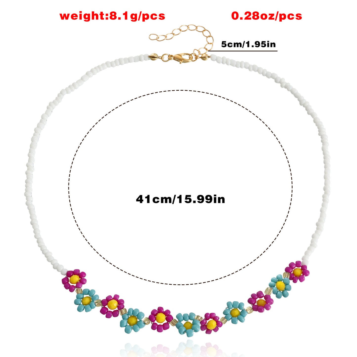 Bohemian Daisy Beaded Necklace with Geometric Pendant in Alloy with Electroplating for Women