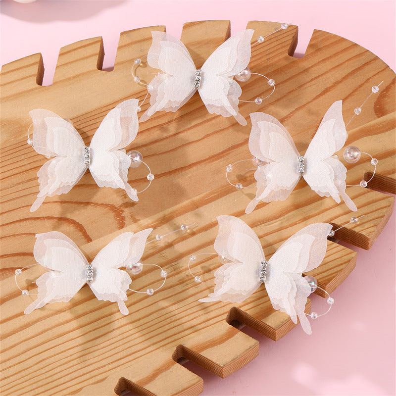 Fermaglio per capelli a farfalla stile naturale per bambine con dettagli arricciati e in rete, forcina a becco d'anatra in resina plastica per acconciature semi-raccolte