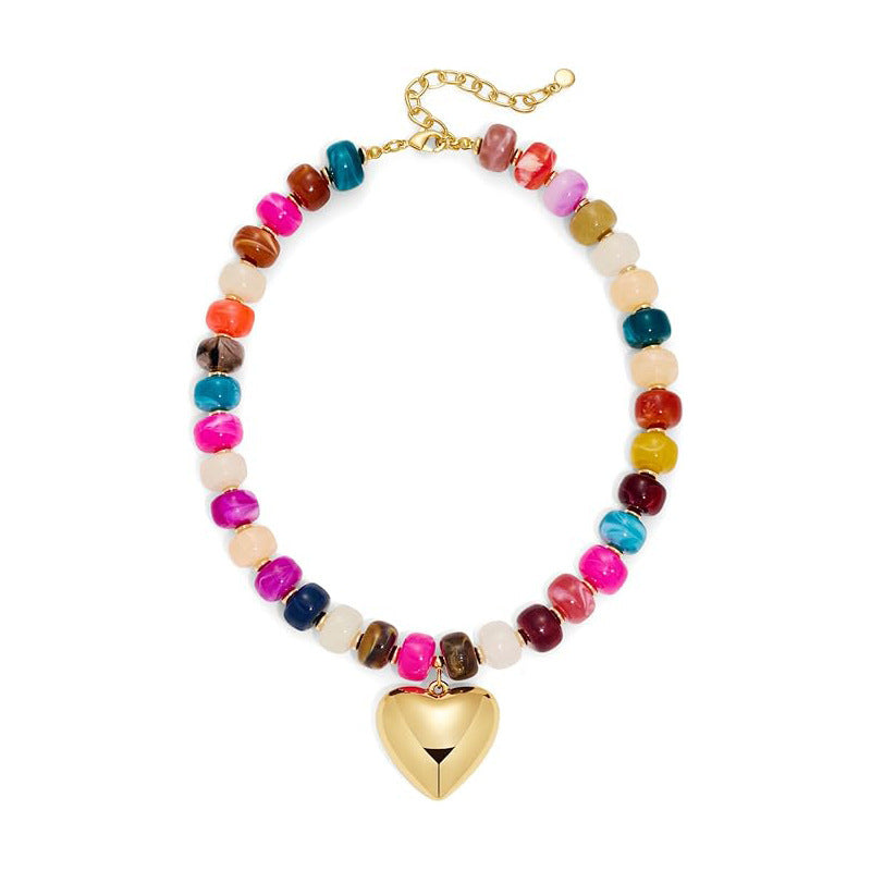 Luxury Heart Resin Pendant Acrylic Bead Necklace for Women