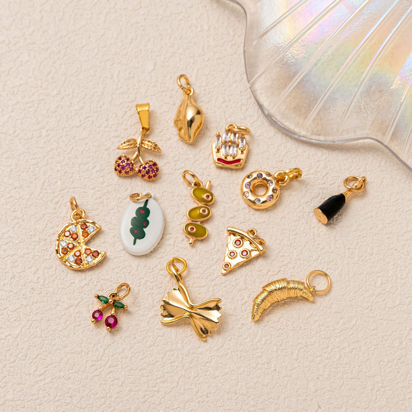 Minimalist Luxury 18K Gold Plated Brass Food Pendant with Cubic Zirconia