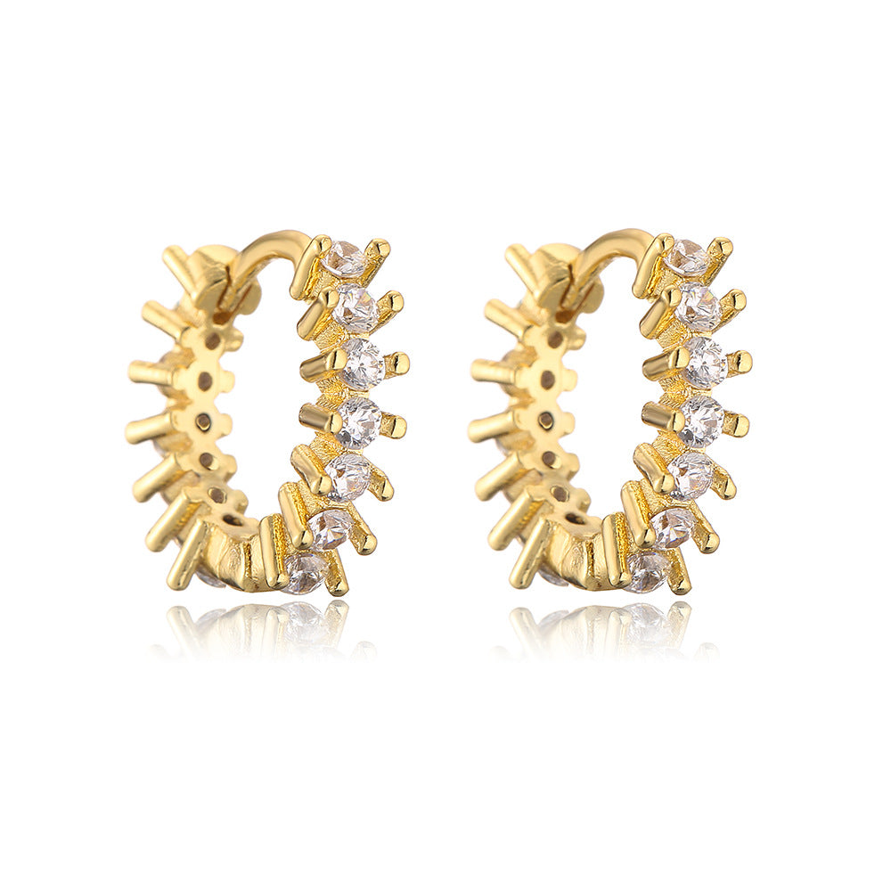 Minimalist Geometric Copper Hoop Earrings with 18K Gold Plating and Micro-Pave Zirconia for Women