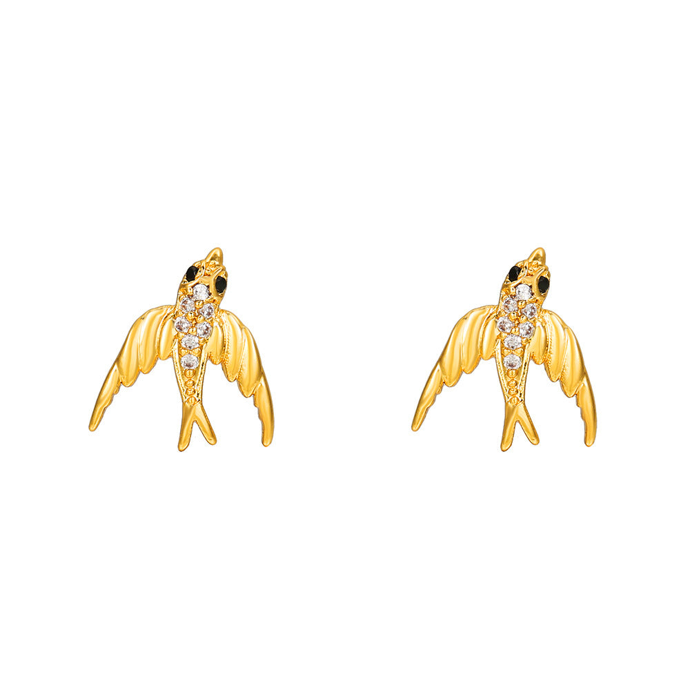 Gold Plated Brass Cubic Zirconia Butterfly Hand Bird Heart Stud Earrings