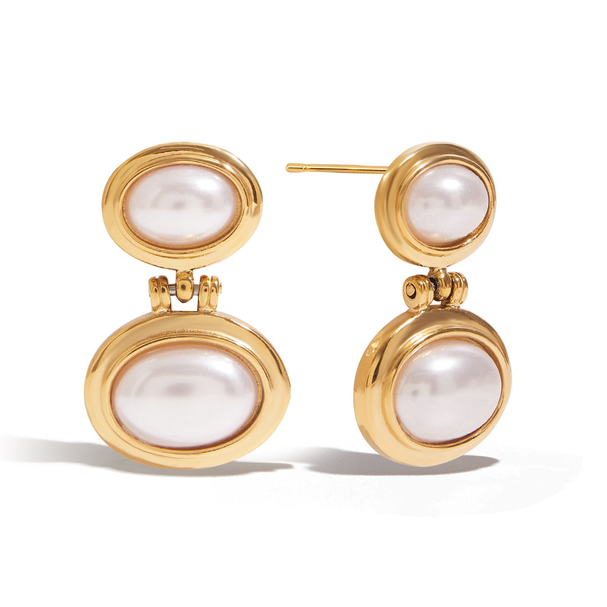 Elegant Geometric Stainless Steel Pearl Stud Earrings for Women