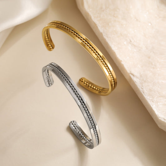Brazalete Abierto Irregular de Acero Inoxidable Chapado en Oro de 18K para Mujer, Estilo Vintage