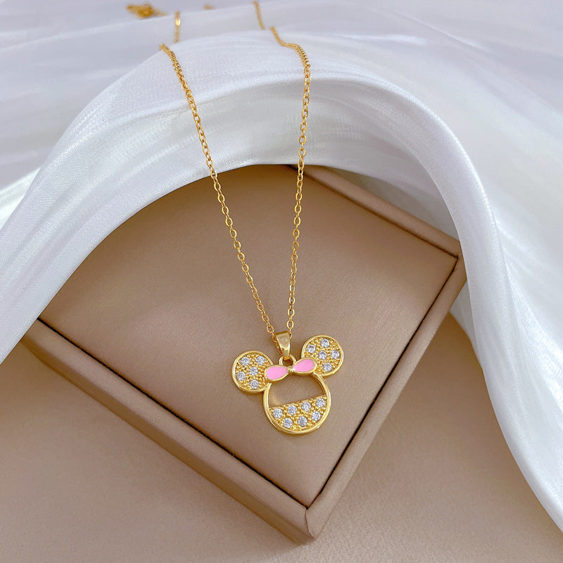 Collana con ciondolo geometrico di lusso con strass in acciaio al titanio, unisex