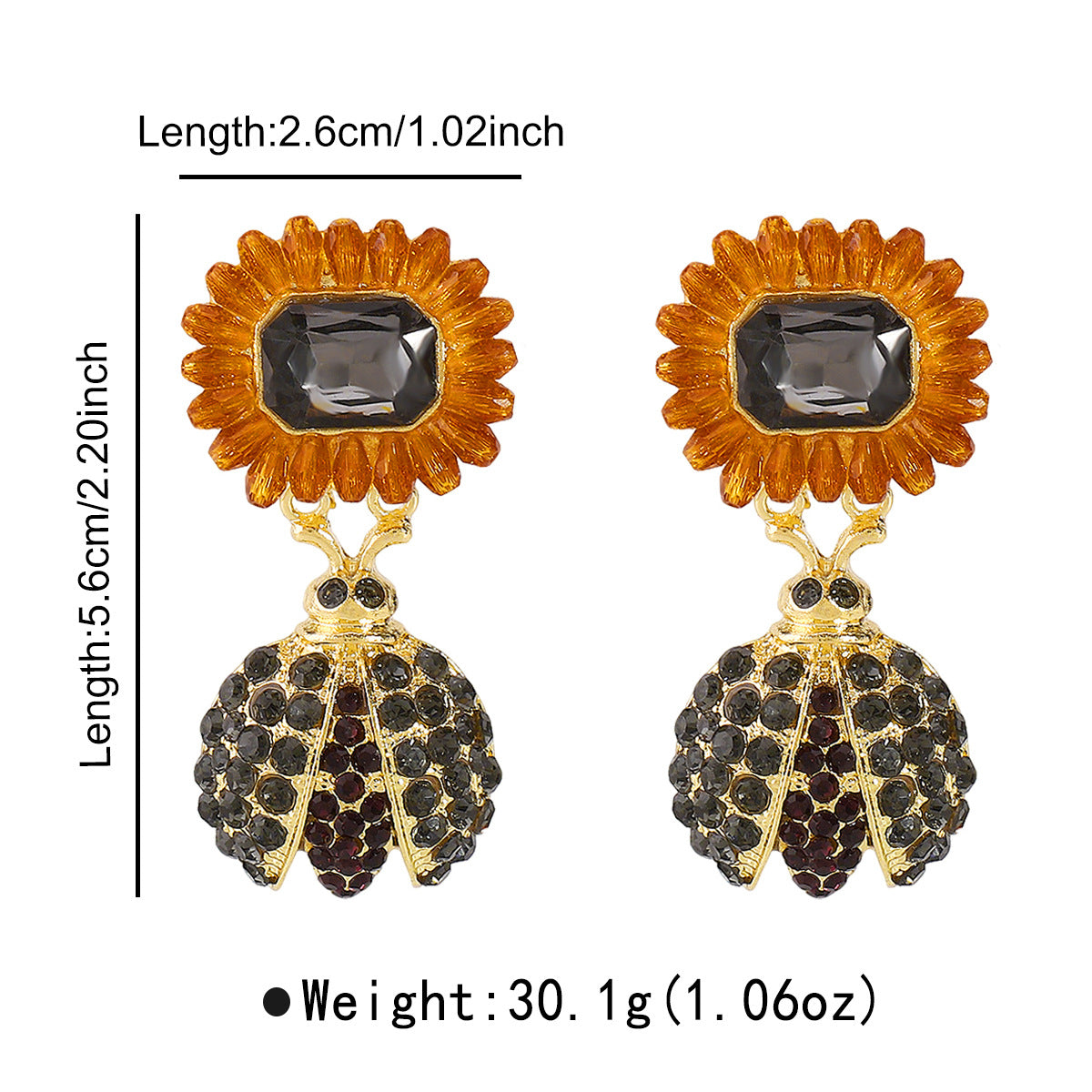 Exaggerated Beetle-Shaped Zinc Alloy Earrings with Rhinestone Inlay for Women, Geometric Insect Design, Minimalist Chic Style