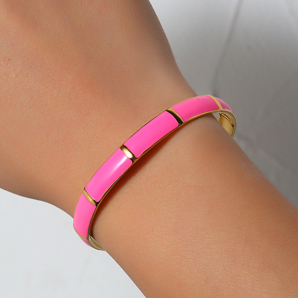 Punk Hip-hop Geometric Round Drip Oil Plated Stainless Steel Open Cuff Bracelet