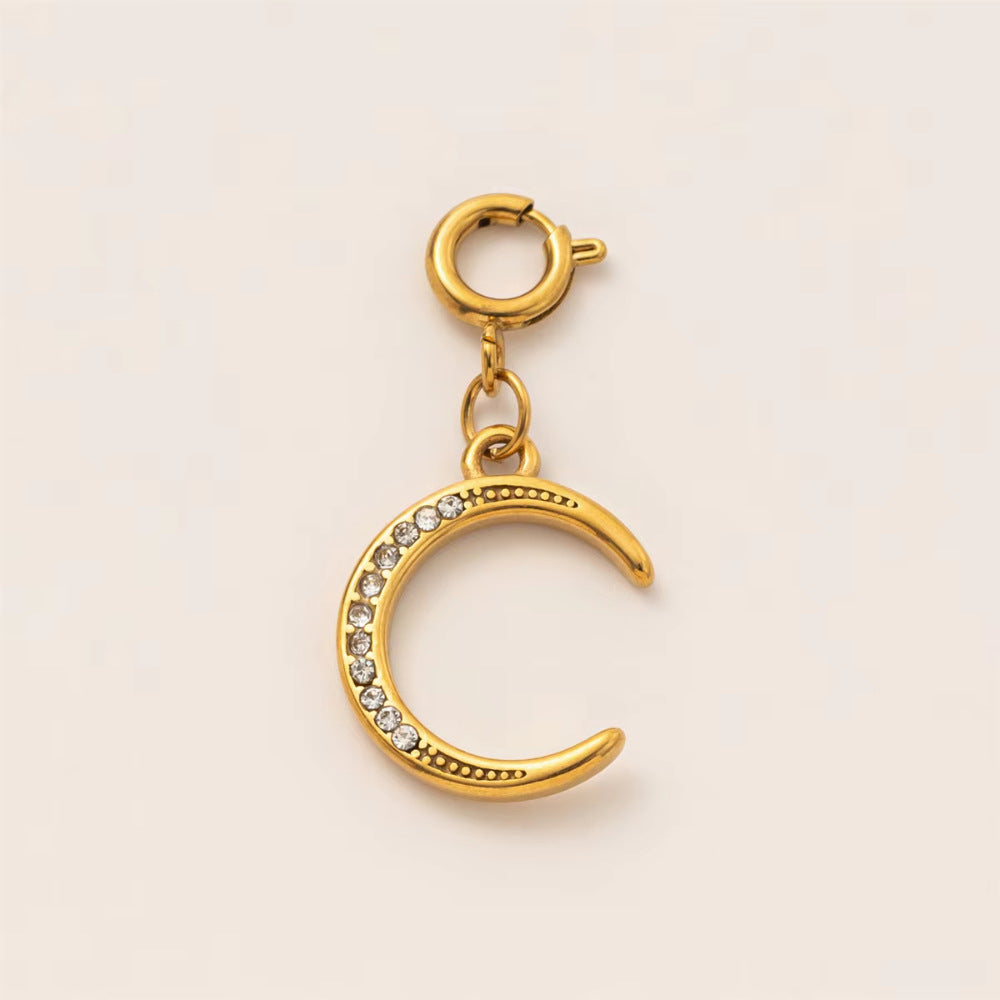 Vintage 18K Gold Plated Stainless Steel Star Teardrop Charm Bar PVD