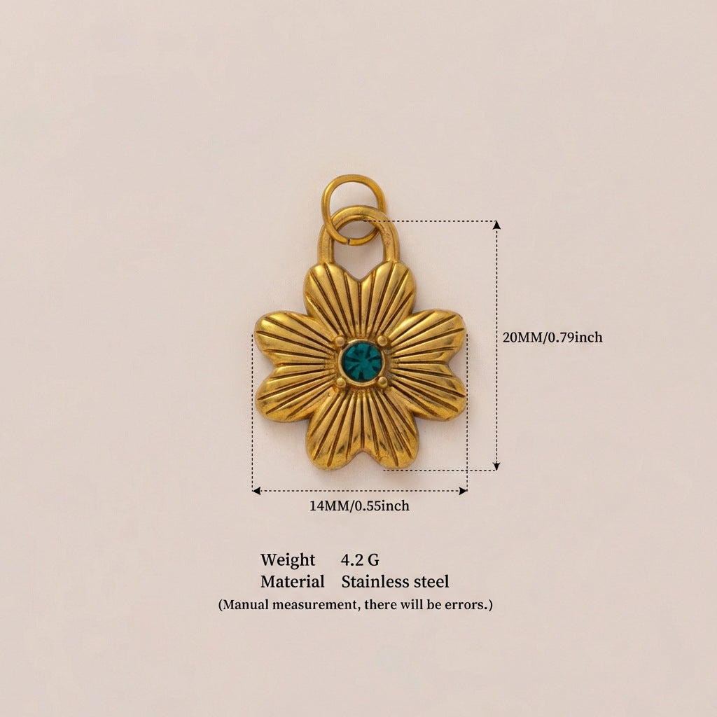Vintage 18K Gold Plated Stainless Steel Heart Geometric Pendant Necklace with Cubic Zirconia Inlay DIY Charm Bar