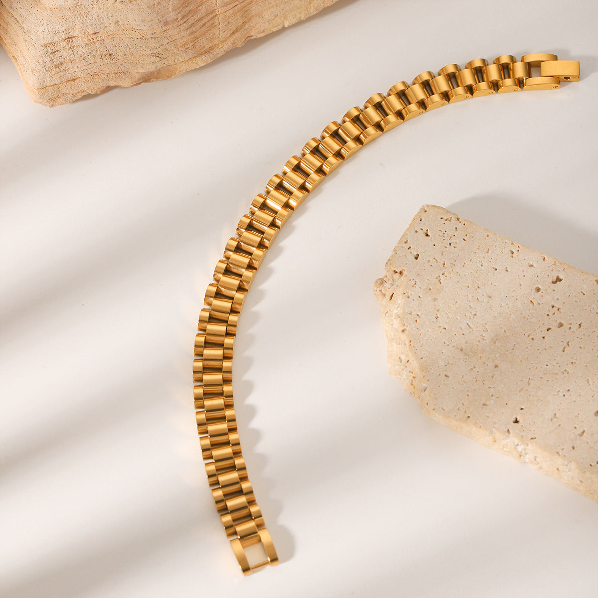 Bracciale da donna a catena per orologio in acciaio inossidabile placcato oro 18 carati, dal design geometrico minimalista di lusso