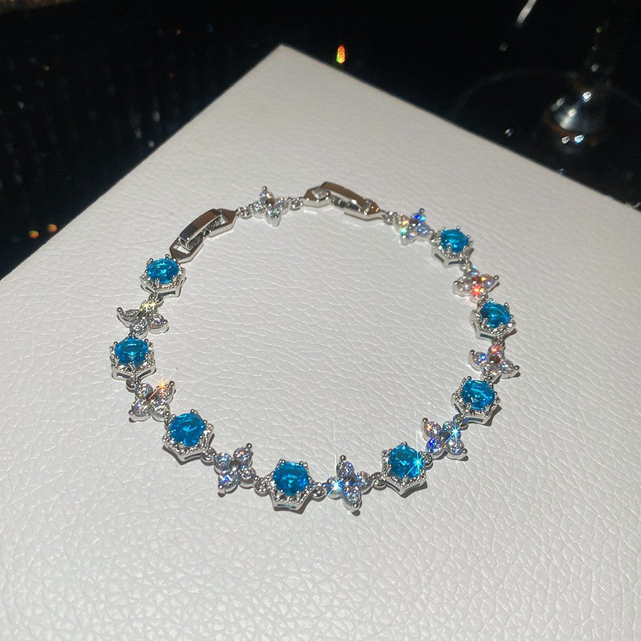 Sweet Minimalist Geometric Floral Brass Bracelet with Cubic Zirconia Inlay for Women