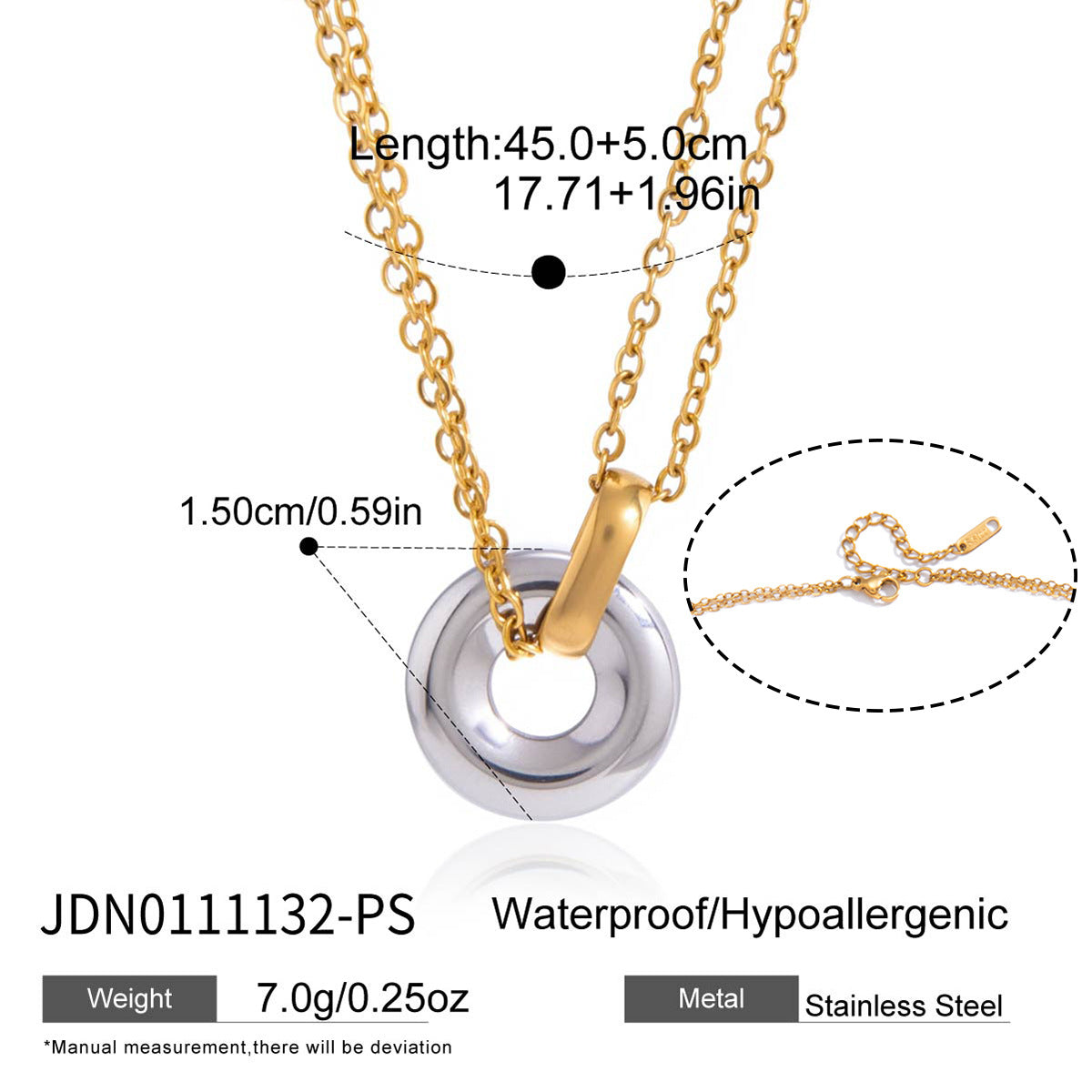Elegant Round Geometric Stainless Steel and Titanium Steel Plated Necklace and Bracelet Set for Women with Cable Chain