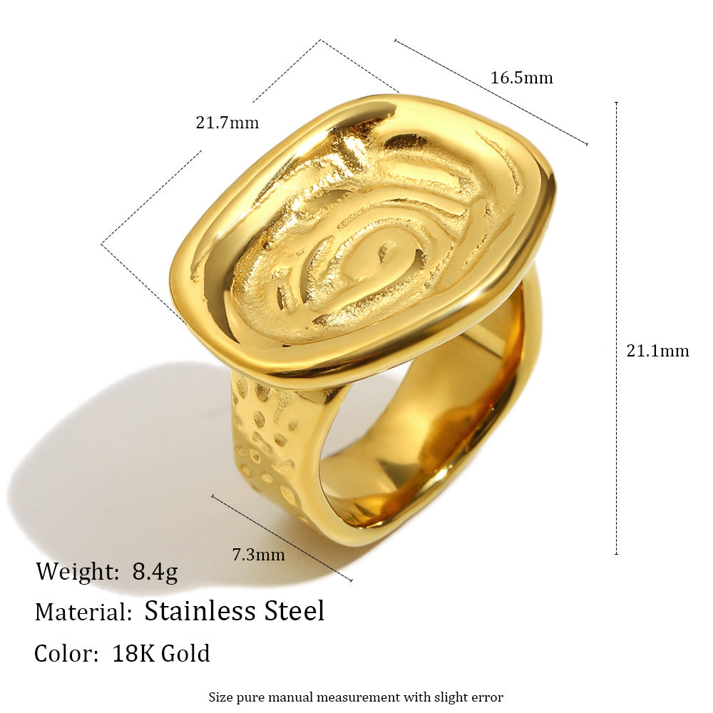 Anillo de Acero Inoxidable Minimalista Geométrico Chapado en Oro de 18 quilates con Textura Irregular para Mujer, Accesorio de Moda de Lujo