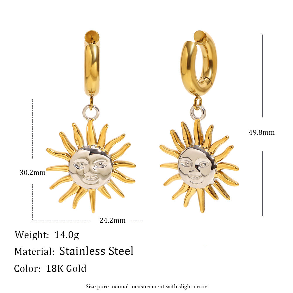 Conjunto de joyas con colgante de sol geométrico de moda, chapado en oro de 18 quilates, de acero inoxidable, con cadena tipo O, collar, pulsera y pendientes para mujer