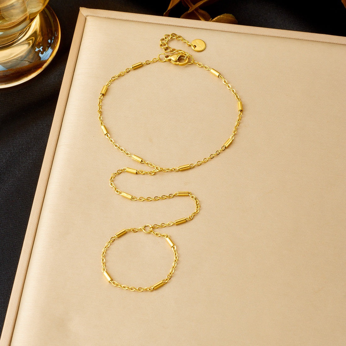 Minimalist Sweet Gold Plated Round Stainless Steel Chain Finger Bracelet