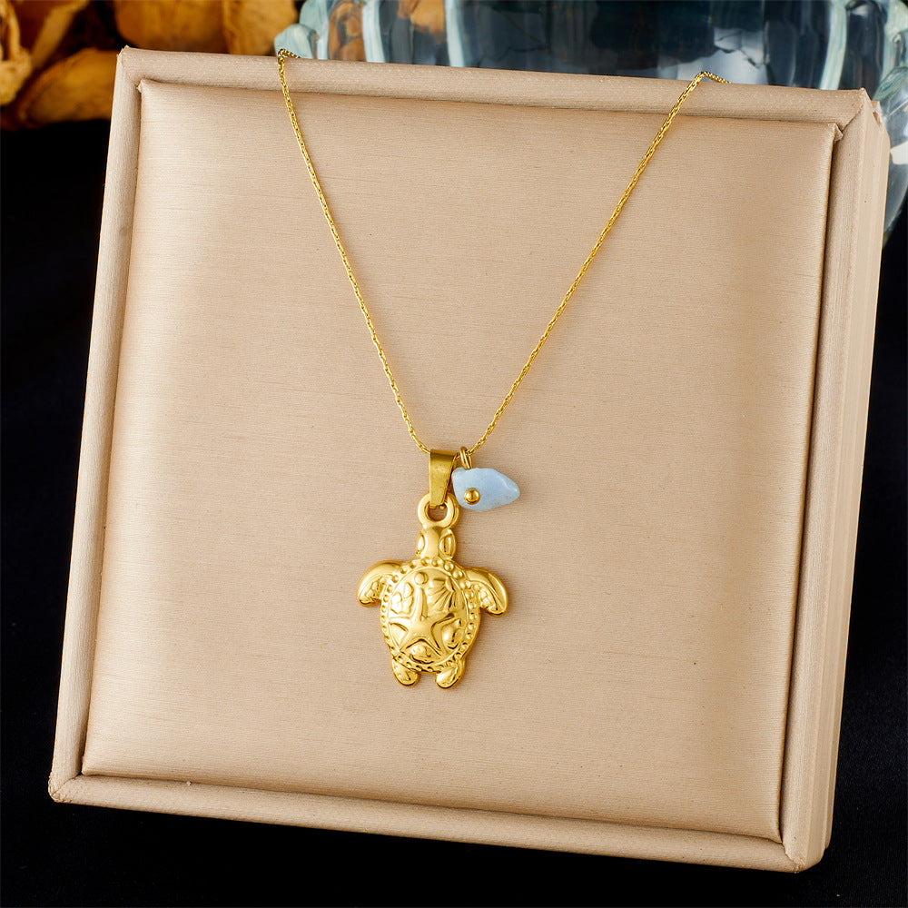 Chic Gold Plated Drip Oil Stainless Steel Starfish Butterfly Necklace