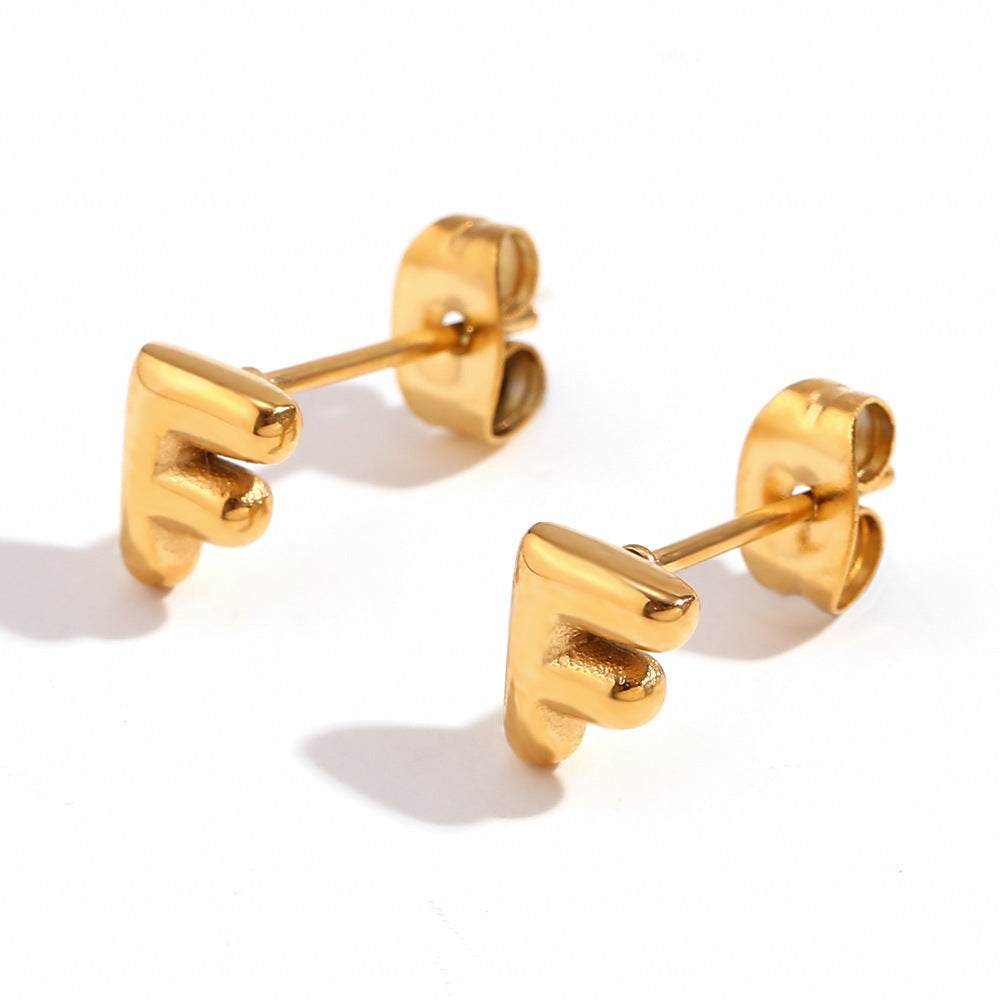 Orecchini a perno da donna con lettera geometrica moderna minimalista in acciaio al titanio placcato oro 18K