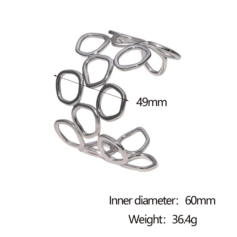 Minimalist Geometric Hollow Circle Wide Stainless Steel Bracelet for Women with Plating Finish