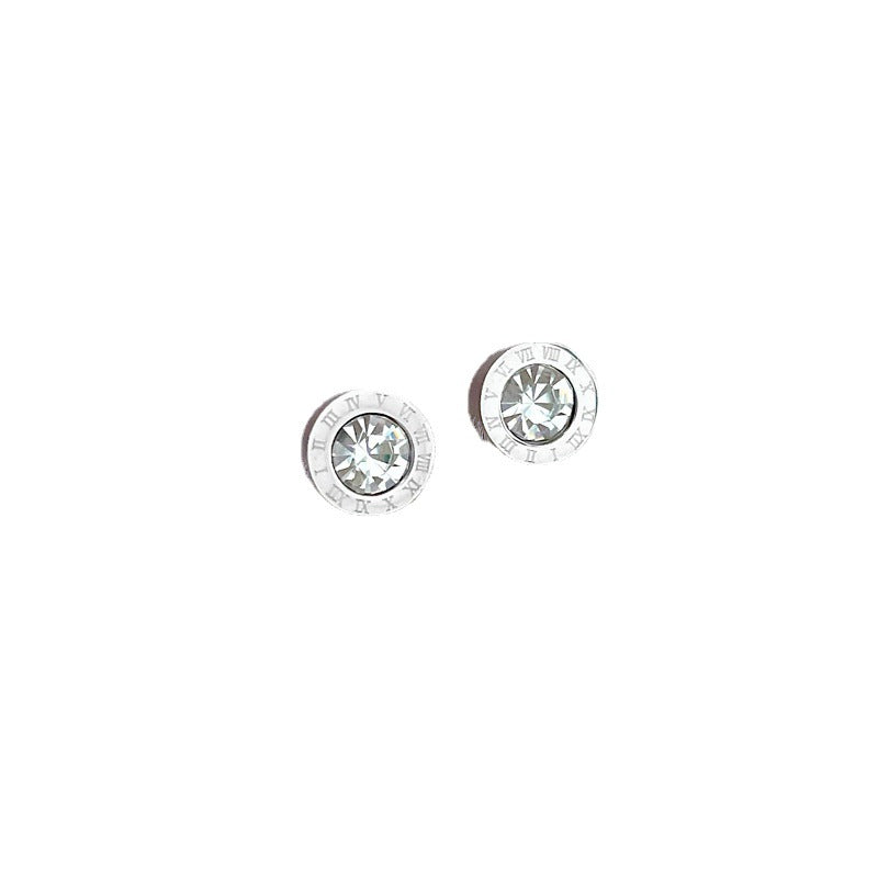 Minimalist Titanium Steel Geometric Stud Earrings with Rhinestone Inlay for Women Formal Occasion