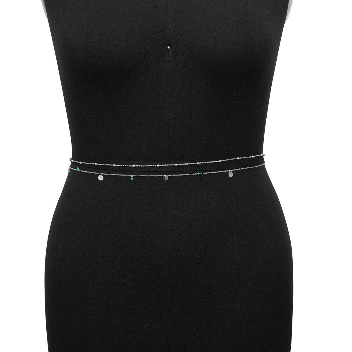 Minimalist Geometric Body Chain for Women with Metal Beaded Chain and Sequin Pendant Double-Layer Waist Chain