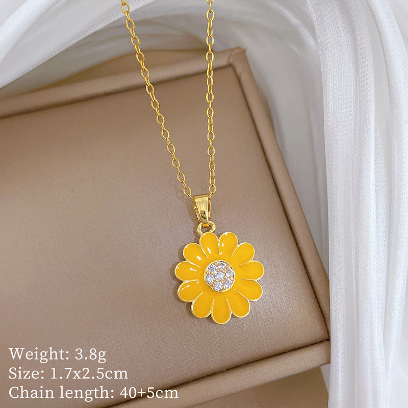Sweet Minimalist Animal Shape Brass Pendant with Cubic Zirconia Inlay Titanium Steel Necklace for Unisex