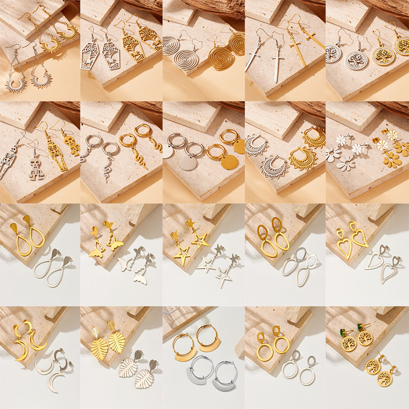 Minimalist Gold Plated Stainless Steel Floral Star Geometric Drop Earrings for Women