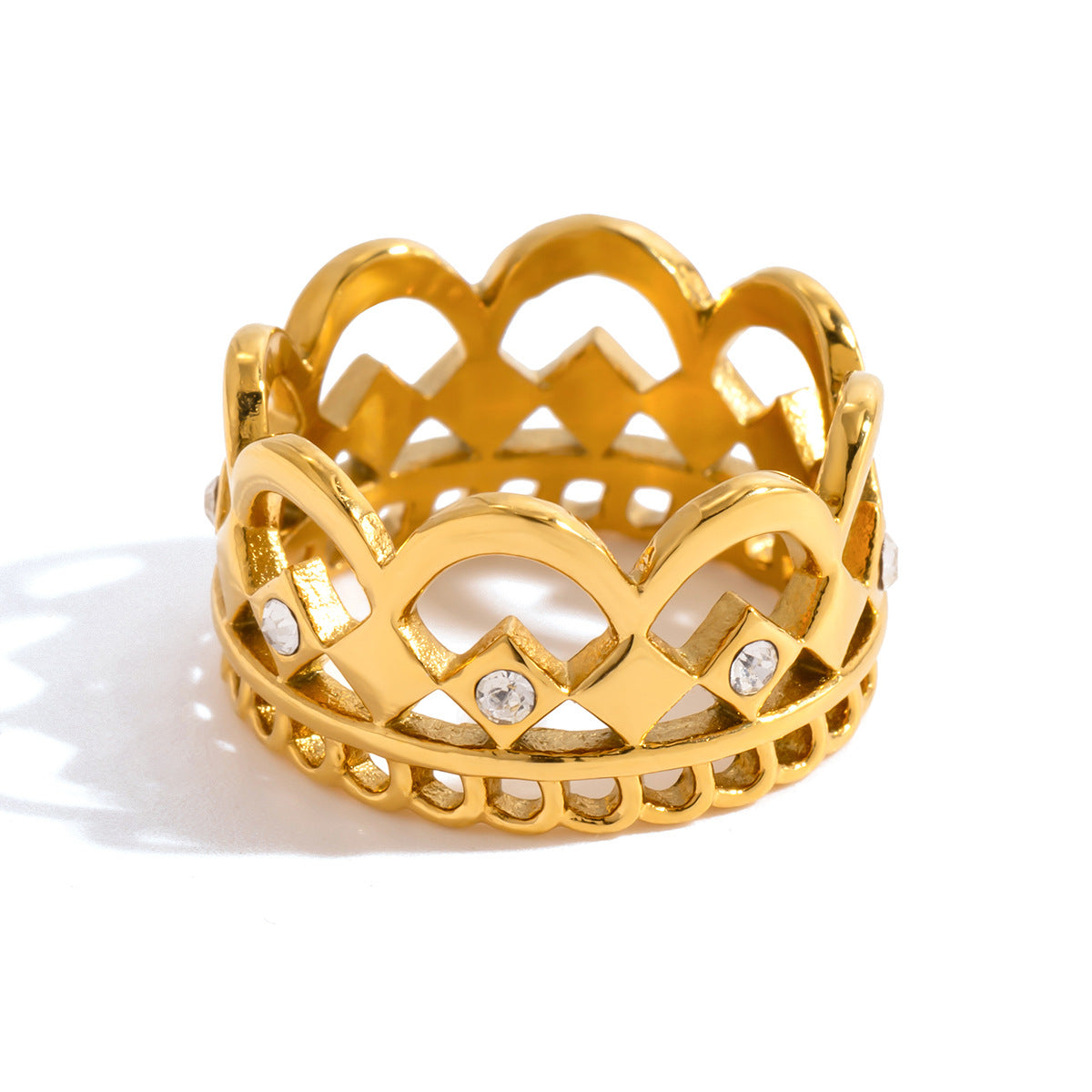 Anello da donna in acciaio al titanio geometrico goffrato pizzo con finitura placcata, accessorio di moda in acciaio inossidabile