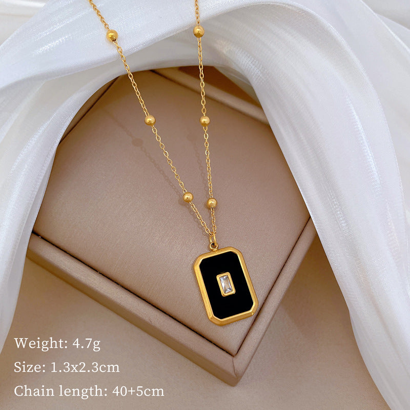 Minimalist Geometric Square Bead Titanium Steel Necklace with Gold Plating for Women and Men
