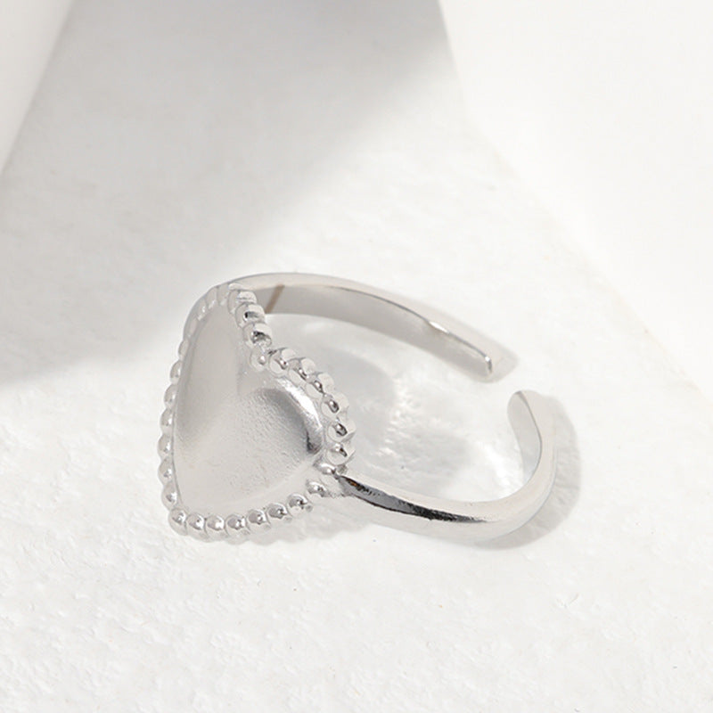 Minimalist Heart-Shaped Stainless Steel Adjustable Open Ring for Women with Plated Finish