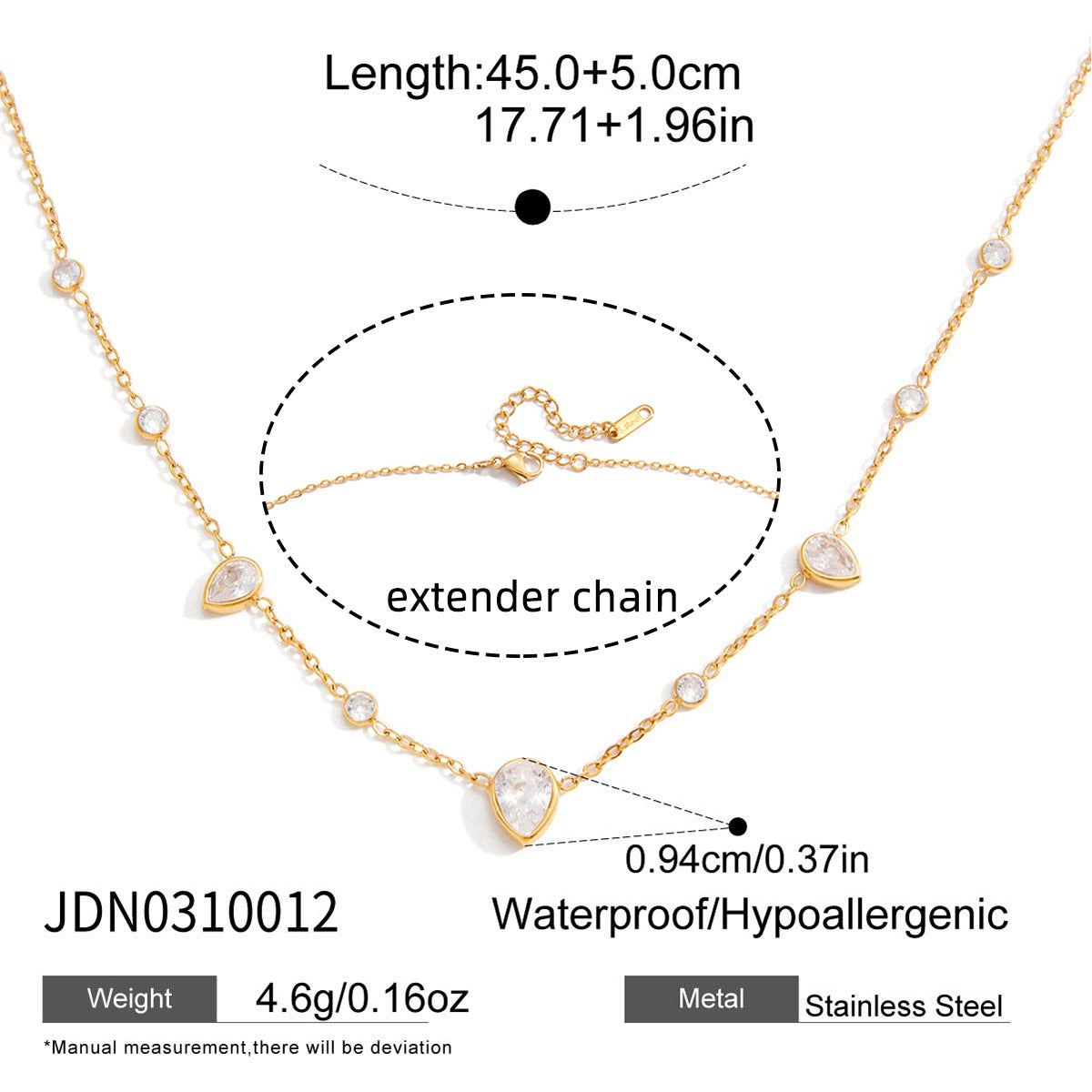 Collana da Donna in Acciaio al Titanio Placcato Oro 18K con Motivo a Mano Geometrico Minimalista