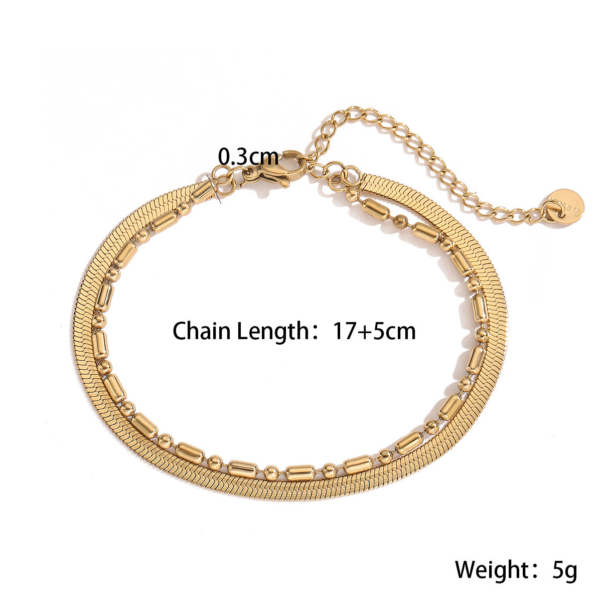 Pulsera de acero inoxidable geométrica minimalista para mujer con baño de oro de 18 quilates y detalles microincrustados