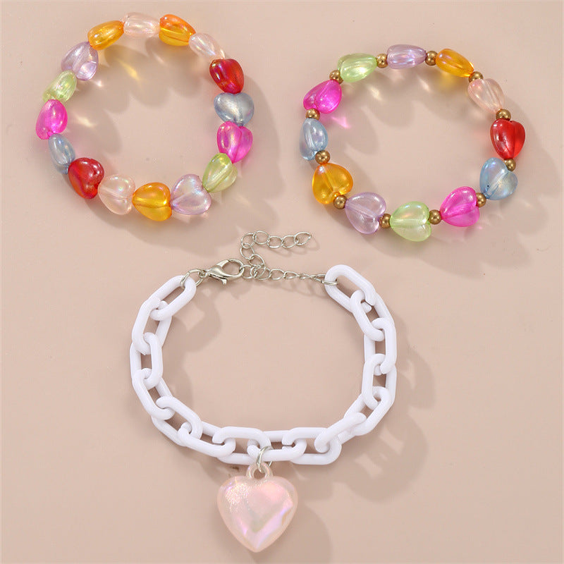 Dulce pulsera acrílica en forma de corazón para niñas con diseño de cuentas, accesorio de verano hecho a mano