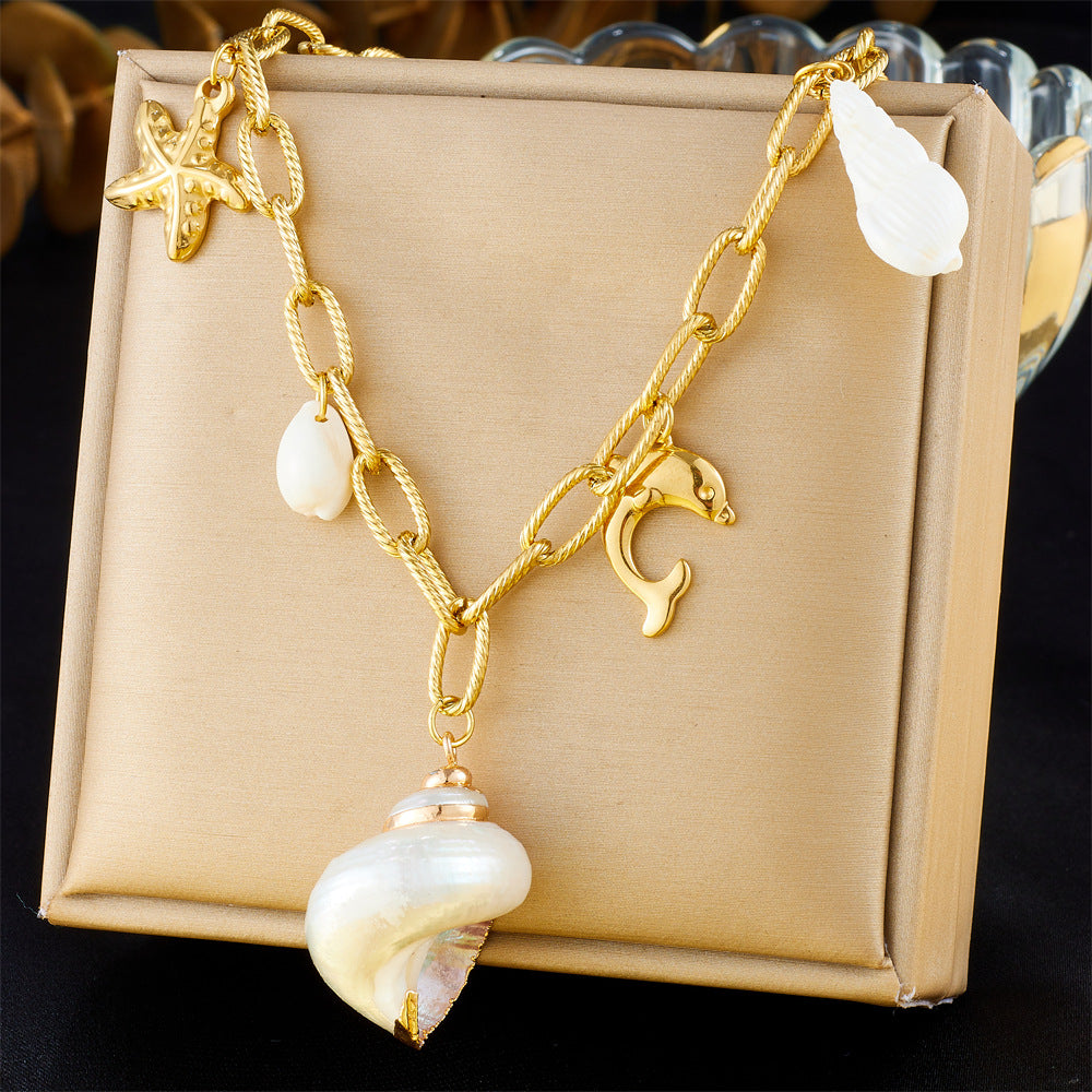 Elegant Stainless Steel Drip Oil Moon Sun Flower Pendant Necklace with Cable Chain for Women