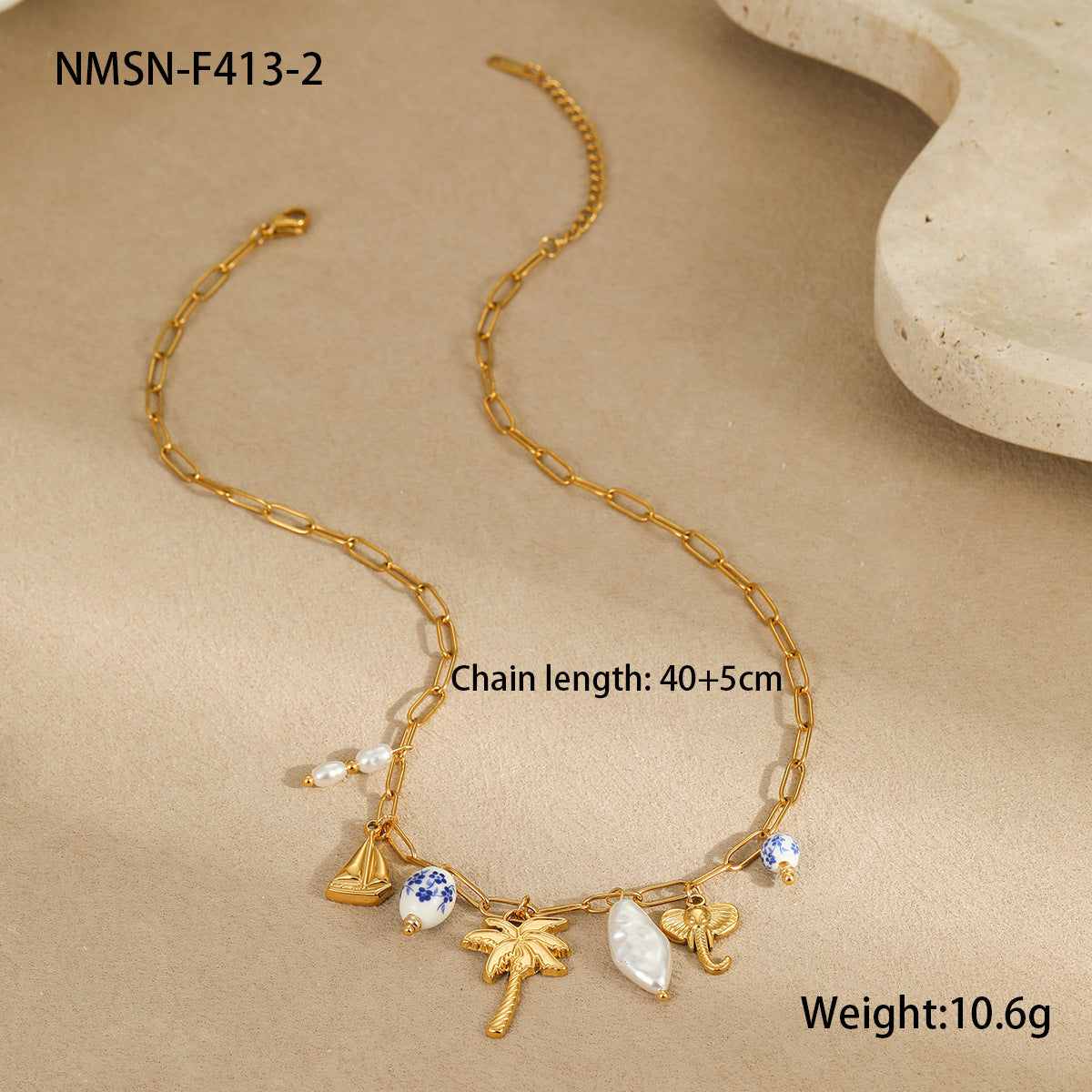 Fashionable Ocean-Themed Necklace with Starfish and Seashell Pendant, Geometric Design, Stainless Steel, Electroplated Finish, for Women